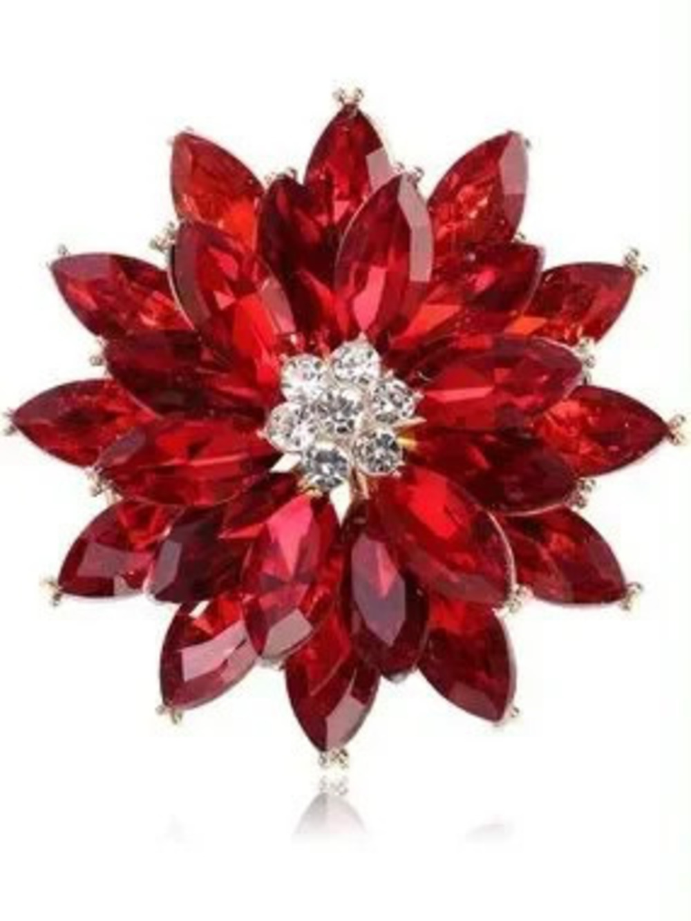 Anthropologie Red Crystal Floral Brooch Pin